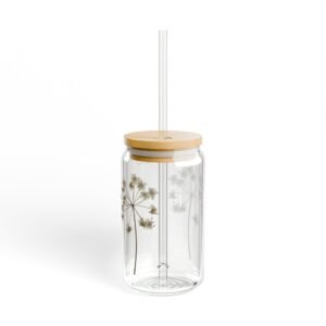 Floral Glass Sipper with Bamboo Lid – 16oz Eco-Friendly Drinkware
