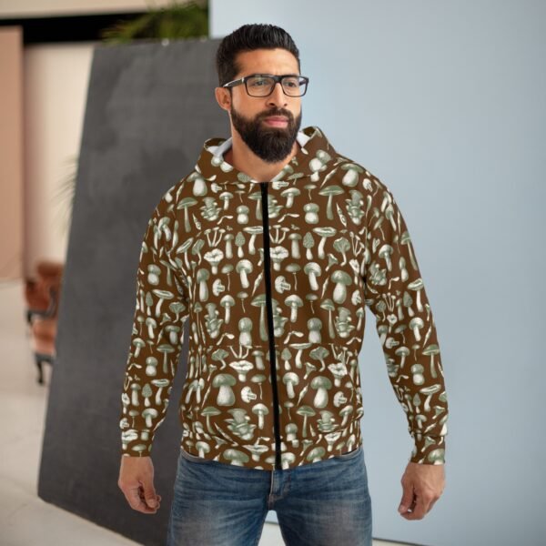 Cozy Mushroom Pattern Unisex Zip Hoodie - Perfect for Nature Lovers - Image 3